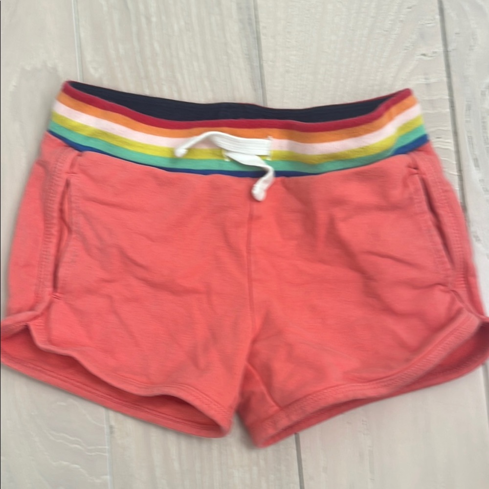 Primary Pink Athletic Shorts with Rainbow Waistband